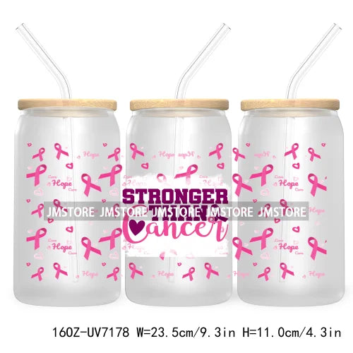 Peace Love Cure Breast Cancer Awareness Pink 16OZ UV DTF Cup Wrap Transfer Stickers For Libbey Glass Can Cups Tumbler October