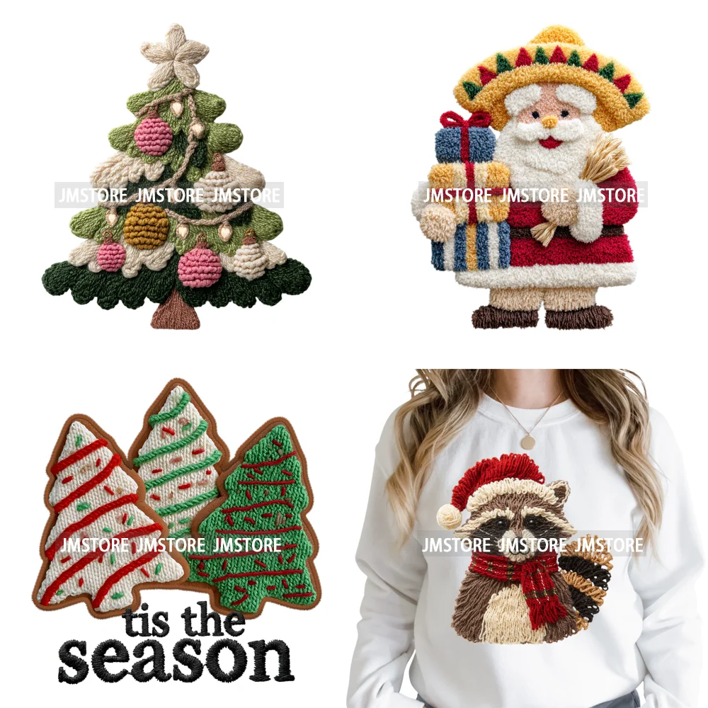 Funny Faux Yarn Crochet Christmas Tree Santa Winter Season Iron on DTF Washable Transfers Stickers Ready to Press for Textiles