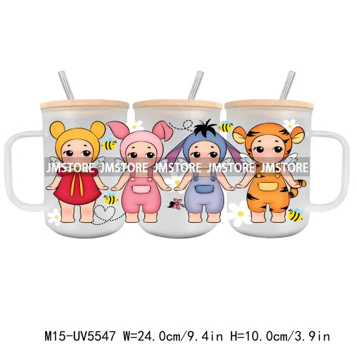 Cow Cartoon Cat UV DTF Sticker For 15OZ Mug Libbey Glass Cup Can Wrap Transfer Sticker Custom Labels DIY Logo Movie Characters