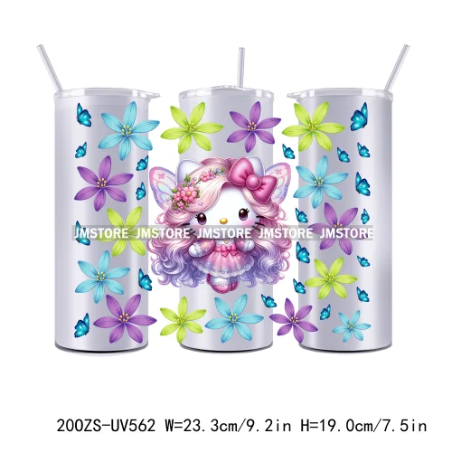 Flowers Cartoon Princess Girl 20OZ Straight Skinny Tumbler Wrap UV DTF Cup Wraps Custom Labels Transfer Sticker Waterproof Logo