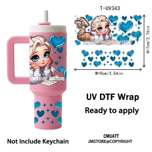 Chibi Girl Heart Cartoon Princess UV DTF Mini Tumbler Keychain Wraps Ready To Apply Transfer Stickers Prints Waterproof Decals