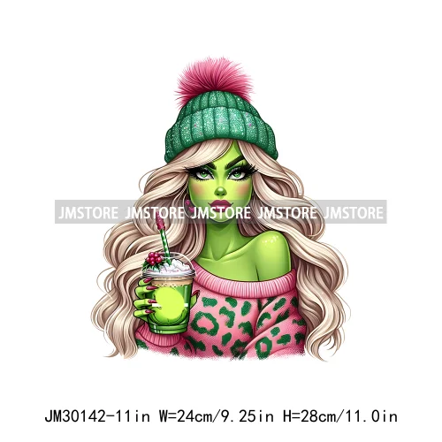 Colorful Retro Green Bougie Mama Coffee Lover Leopard Christmas Girls Iron On DTF Transfers Stickers Ready To Press For Clothes