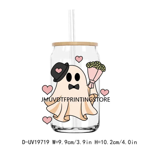 Spooky Ghost With Hearts Valentines Day UV DTF Transfers Stickers Decals For Libbey Cold Cups Mugs Tumbler Waterproof DIY Logo