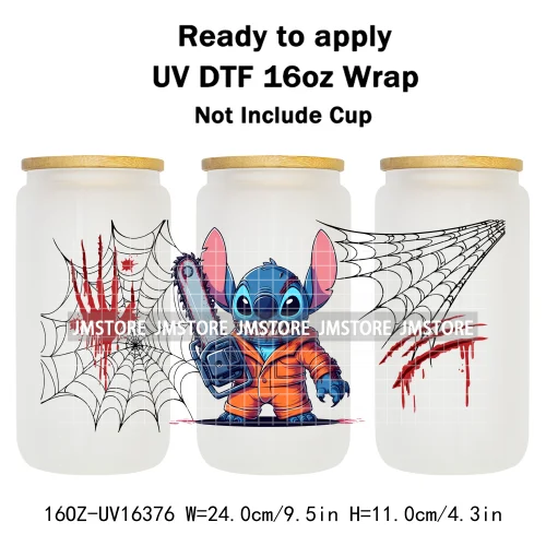 Horror Halloween Cartoon Killers 16OZ UV DTF Cup Wraps Ready To Apply Waterproof Transfer Stickers For Libbey Glass Can Tumbler