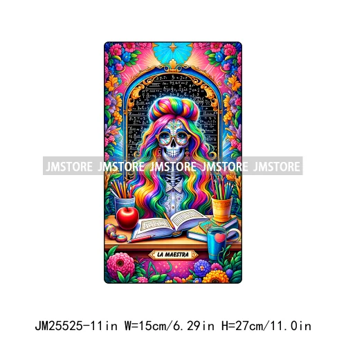 Skeleton La Maestra Chingona Smoke Women Lovers Tarot Card Printing DTF Iron On Transfer Stickers Ready To Press For Clothes Bag