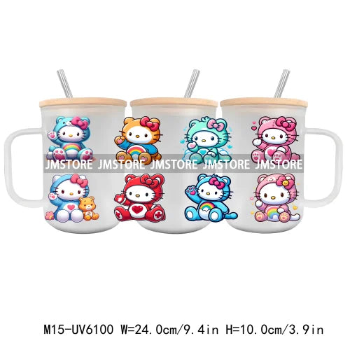 Strawberry Cartoon Hello Cat UV DTF Sticker For 15OZ Mug Libbey Glass Cup Can Wrap Transfer Sticker Custom Labels DIY Logo Cow