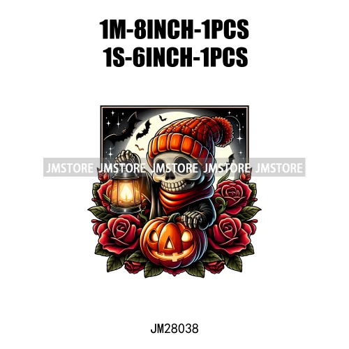 Cute Animals Skull Red Rose Pumpkin Halloween Spooky Vibes Design Logo Iron On DTF Transfer Stickers Ready To Press For Clothing