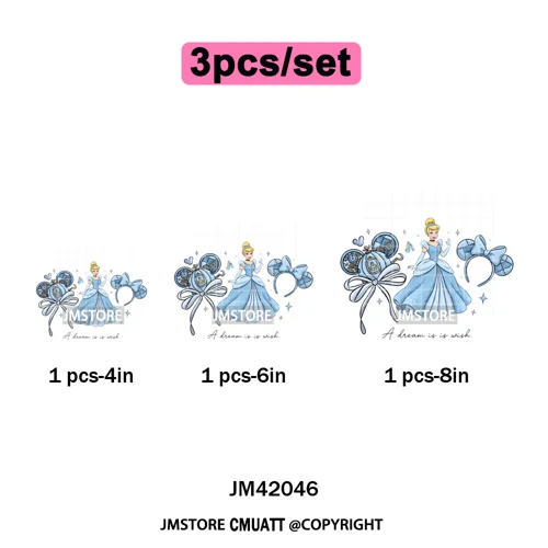 Retro Cartoon Magical Princess Girly Bow Mouse Ears Headbands Iron on DTF Washable Transfers Stickers Ready to Press for Hoodies