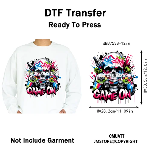 12in Game Zone Time Girl Gamer Squad Hustler Graffiti Game On Over Iron on DTF Transfers Stickers Ready to Press for Hoodies