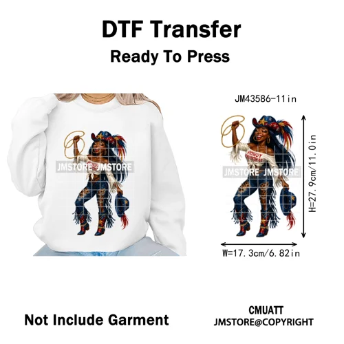 Western Cowgirl African Melanie Boots Howdy Christmas Iron on Washable DTF Heat Transfer Stickers Ready to Press for Hoodies Bag