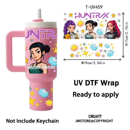 Demon Hunter Inspired Movie Kpop UV DTF Mini Tumbler Keychain Wraps Ready To Apply Transfer Stickers Prints Waterproof Decals