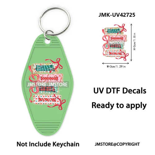 Preppy Bow Christmas Reindeer Mama Mini UV DTF Keychain Decals Ready To Apply Waterproof Durable Wraps For Hotel Motel Keychain