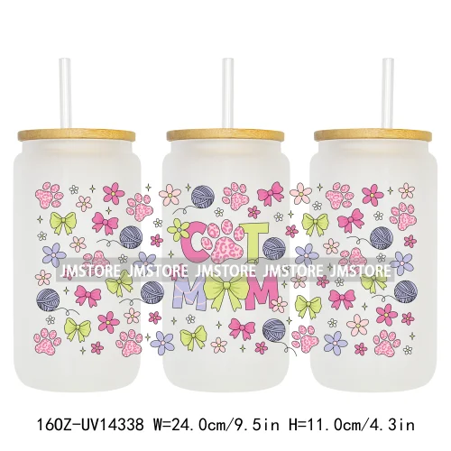 Coquette Bow Cat Dog Mom UV DTF Stickers Ready to Transfer Cup Wrap Custom Labels DIY Craft For Libbey Can Glass Tumblers Mugs