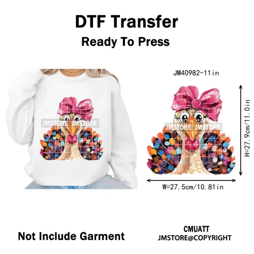 Trendy Give Thanks Coquette Gobble Turkey Bow Girly Fall Blessed Iron on DTF Heat Transfers Stickers Ready to Press for Clothing