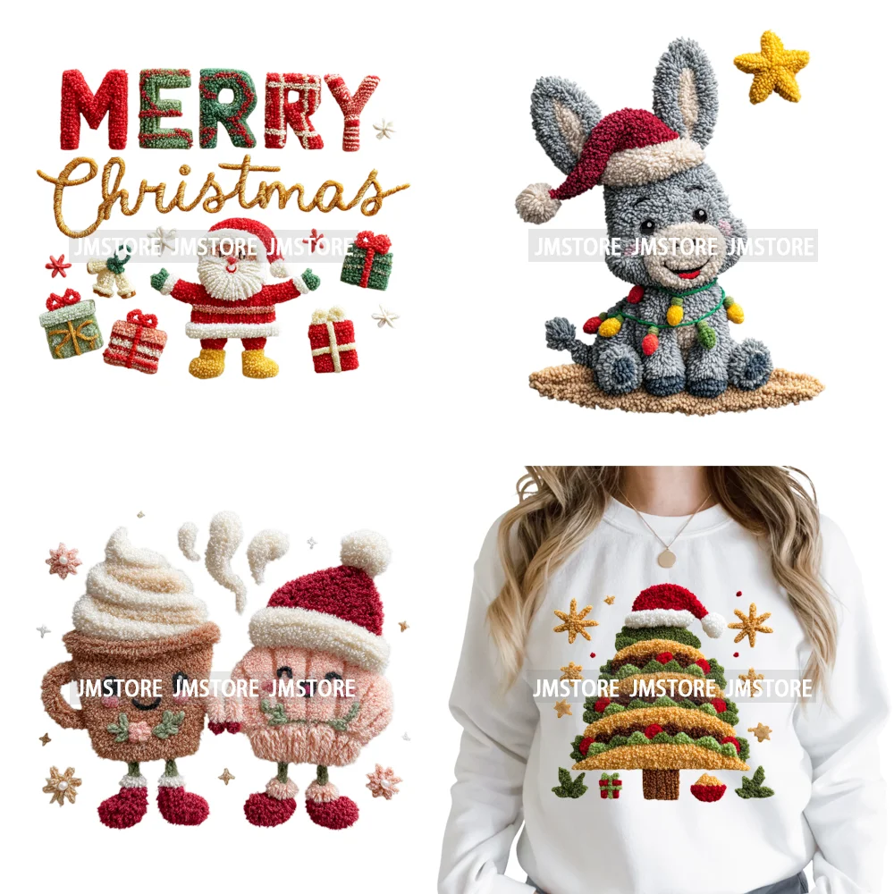 Faux Yarn Christmas Tree Cake Knitting Holiday Xmas Festive Iron on DTF Washable Transfers Stickers Ready to Press for T-shirts