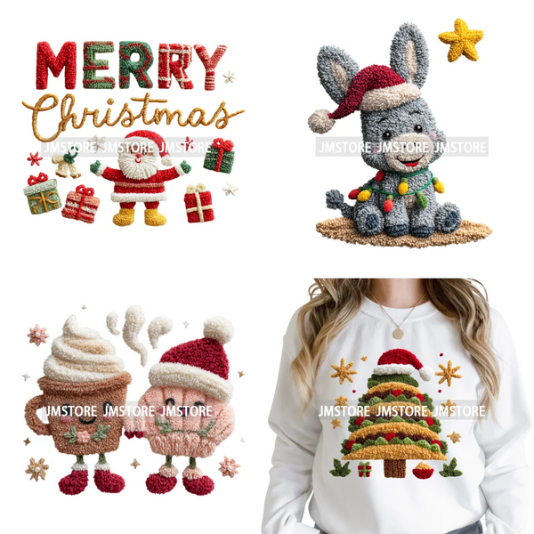 Faux Yarn Christmas Tree Cake Knitting Holiday Xmas Festive Iron on DTF Washable Transfers Stickers Ready to Press for T-shirts