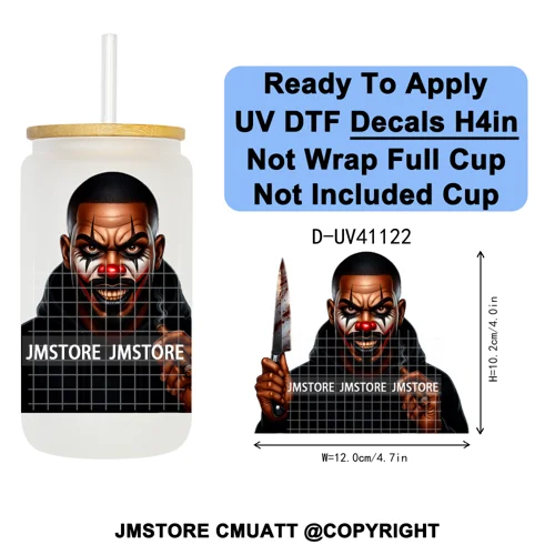 Black Horror Dad Halloween Spooky Daddy UV DTF Decals Ready To Apply Waterproof Transfer Stickers For 16OZ Libbey Glass Can Cups