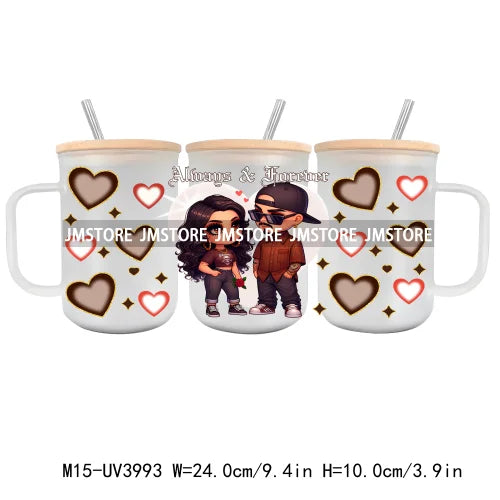 Valentine Chicano Couple UV DTF Sticker For 15OZ Mug Libbey Glass Cup Can Wrap Transfer Stickers Custom Labels DIY Logo Mexican