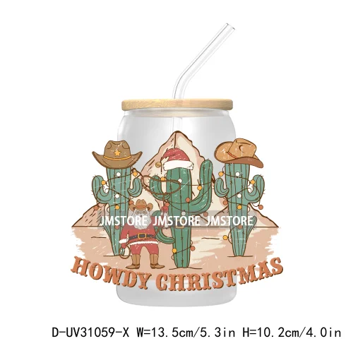 Howdy Highland Cow Christmas Cowboy Western Country Christmas UV DTF Transfer Stickers Decals For Libbey Cold Cups Mugs Tumbler