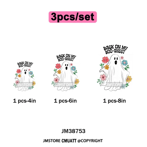 Cute Boos Ghost Pumpkin Halloween Season Thermal Printing Iron on DTF Washable Transfers Stickers Ready to Press for Textile