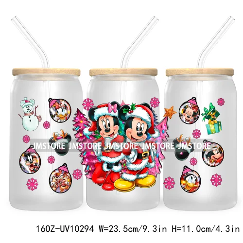 Princess Christmas Cartoon Friends 16OZ UV Cup Wrap DTF Transfer Stickers For Libbey Glass Can Cups Tumbler Magical Kingdom Vibe