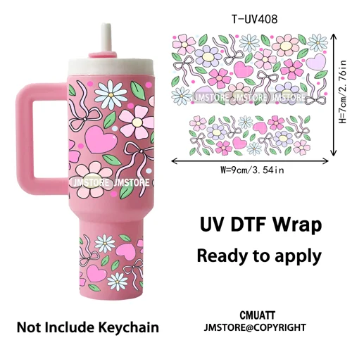 Coquette Bow Floral Seamless Book Lover Ribbon UV DTF Wraps Ready To Use Transfer Stickers Waterproof For Mini Tumbler Keychain