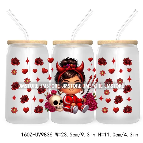 Day Of The Dead 16OZ UV DTF Cup Wrap Transfer Stickers Hispanic Chibi Baby Girl Custom Labels Waterproof For Libbey Glass Can