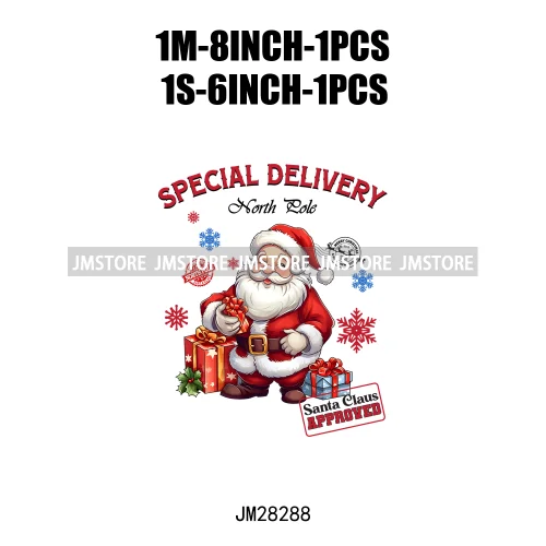Special Delivery Characters Cartoon Santa Claus Christmas Gift Iron On DTF Transfers Stickers Ready To Press For Clothes