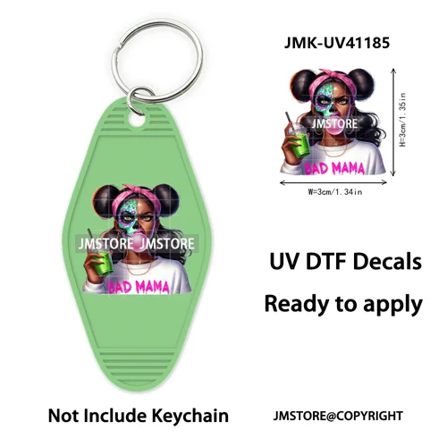 Afro Girl Halloween Skeleton Zombie UV DTF Motel Keychain Decal Ready To Ship Durable Transfer Stickers Print For Hotel Keychain