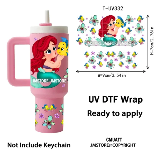 Watercolor Little Girl Cartoon Princess Flowers UV DTF Wraps Ready To Use Transfer Stickers Waterproof For Mini Tumbler Keychain