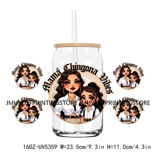 Mother's Day Daughter Son Latina Mexican Mama 16OZ UV DTF Cup Wrap Transfer Sticker Custom Waterproof Logo For Libbey Glass Can