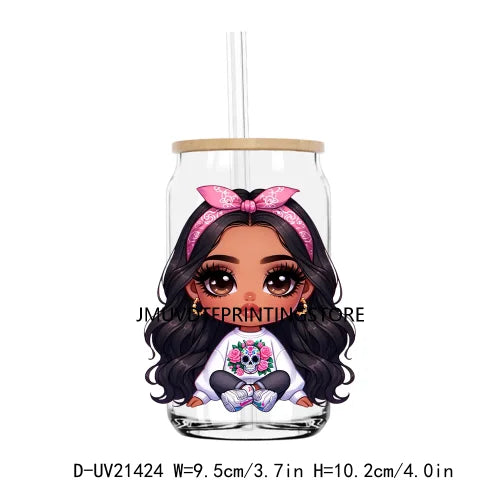 Chibi Cute Chicana Woman UV DTF Transfers Stickers Decals For Libbey Cold Cups Mugs Tumbler Waterproof DIY Logo Mexican Girls