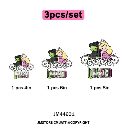 Pink and Green Magic Broomstick Witches Movie Fans Iron on Washable DTF Heat Transfers Stickers Ready to Press for Sweatshirts