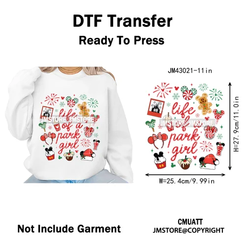 Girly Coquette Merry Christmas Ginger Cartoon Cozy Jolly Season Iron on DTF Heat Transfers Stickers Ready to Press for Clothing
