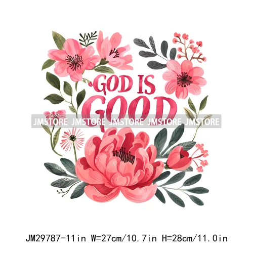 Floral Christian Jesus Praise God Religious Bible Verse Motivational Quotes Iron On DTF Heat Press Transfer Stickers For Clothes