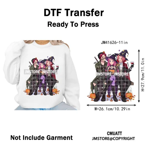Happy Hunting Halloween Kpop Pumpkin Witch Boys Girl Dinner Iron on DTF Washable Transfers Stickers Ready to Press for T-shirts