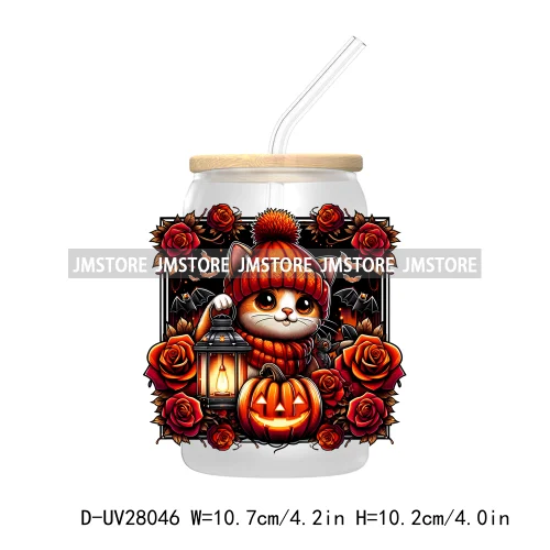 Cartoon Halloween Highland Cow UV DTF Transfer Stickers Decals For Libbey Cold Cups Mug Tumbler High Quality Labels Spooky Skull