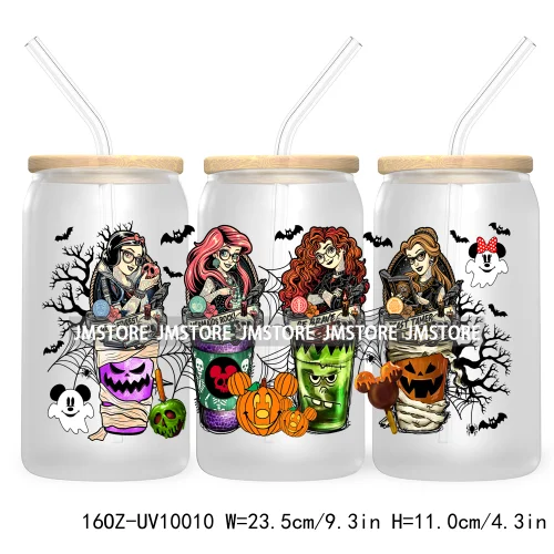 Halloween Coffee Cups UV DTF Sticker For 16OZ Libbey Glass Cup Can Cartoon Princess Wrap Transfer Stickers Custom Labels Logo