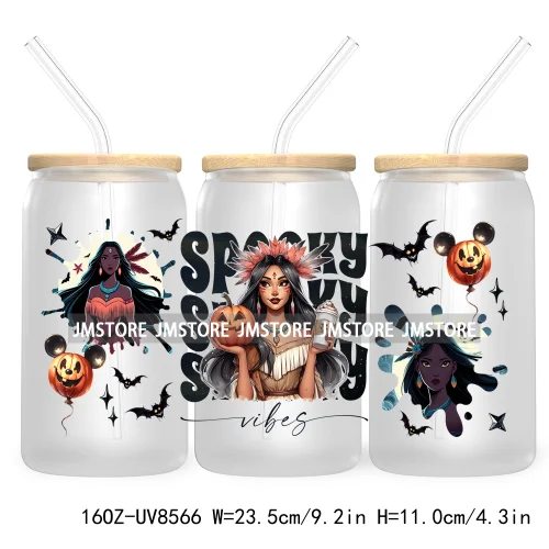 Spooky Vibes Halloween Princess 16OZ UV DTF Cup Wrap Transfer Stickers Custom Label Durable Waterproof Logo For Libbey Glass Can