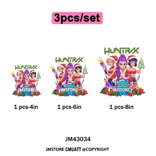 Kpop Hunters Merry Christmas Tiger Anime Lover Holiday Gift Iron on DTF Heat Transfers Stickers Ready to Press for Sweatshirts