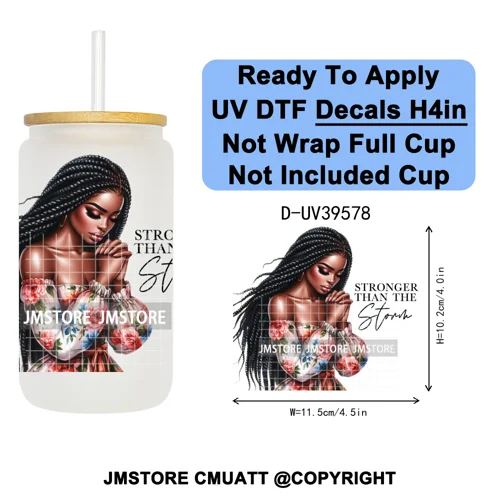 Fashion Girl Praying Black Women UV DTF Decals Ready To Apply Waterproof Transfer Stickers DIY Crafts For 16OZ Libbey Glass Can