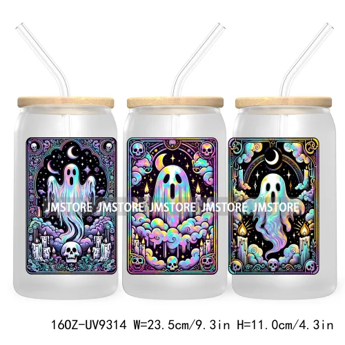 Horror Characters Tarot Card Halloween 16OZ UV Cup Wrap DTF Transfer Stickers For Libbey Glass Can Cup Tumbler Waterproof Labels