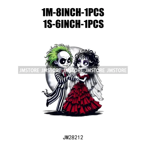 Cartoon Double Trouble Couple Character Halloween Printing Patches Iron On DTF Transfers Stickers Ready To Press For Clothing