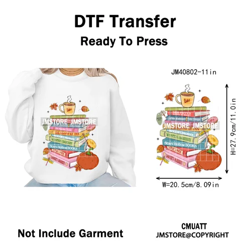 Autumn Festival Fall Season Stars Movie Girls Town Book Lover Iron on Washable DTF Transfers Stickers Ready to Press for Hoodies