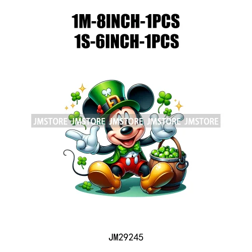 Cute Cartoon Character St Patrick's Irish Day Shamrock Lucky Vibes Iron On DTF Transfers Stickers Ready To Press For Hoodies