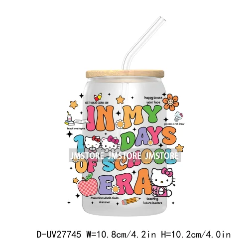 100 Days Of School UV DTF Transfer Stickers Decals For Libbey Cold Cups Mugs Tumbler Teacher Appreciation Gift Cartoon Character