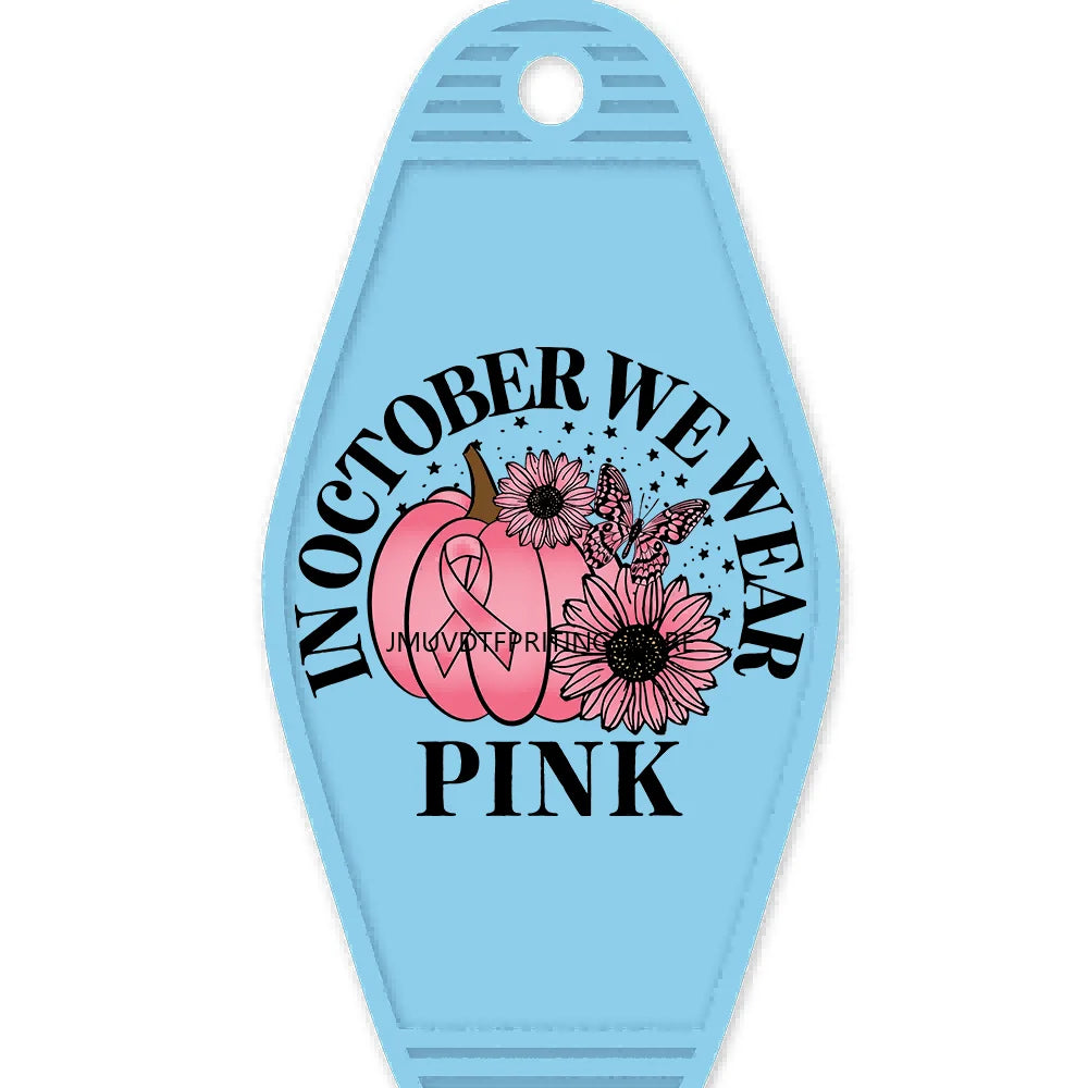 Breast Cancer Warrior Messy Bun High Quality WaterProof UV DTF Sticker For Motel Hotel Keychain Pink Awareness Ribbon