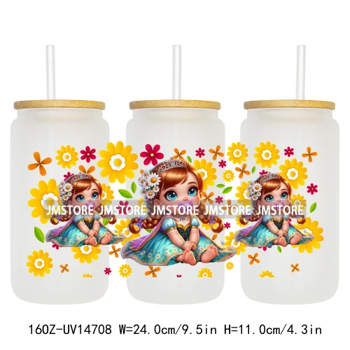 Magical Princess Bow Cartoon Girl 16OZ UV DTF Cup Wraps Ready To Apply Waterproof Transfer Stickers For Libbey Glass Can Tumbler