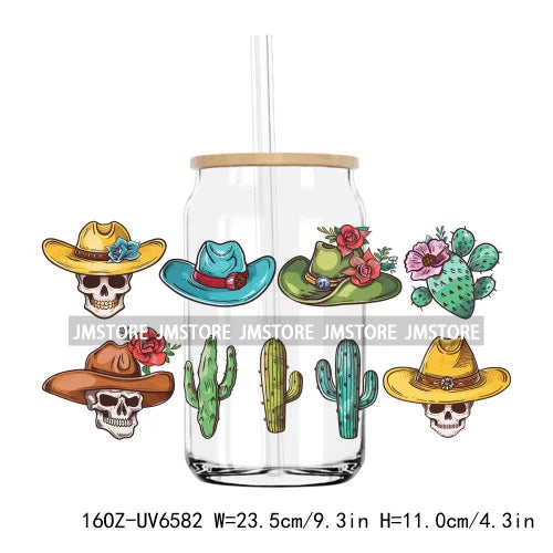 Western Desert Cactus Plants 16OZ UV DTF Cup Wrap Transfers Stickers Custom Labels Durable Waterproof Logo For Libbey Glass Can