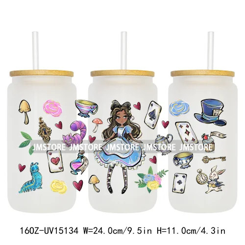 Cartoon Princess In Wonderland 16OZ UV DTF Cup Wraps Ready To Apply Waterproof Transfer Stickers For Libbey Glass Can Tumbler